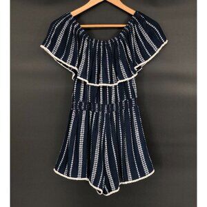 Lulu's Women's Off Shoulder Romper S Navy White Party Festival Summer Ruffle